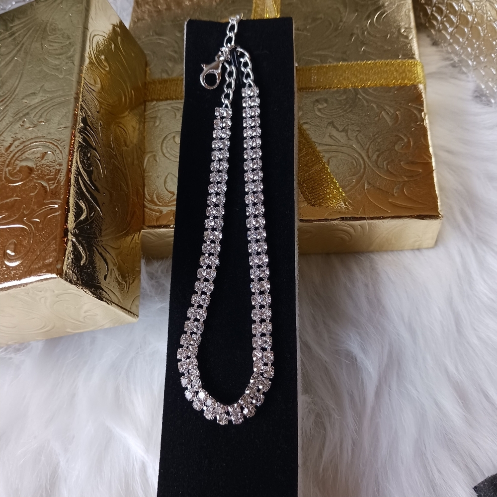 Silver Rhinestone Adjustable Ankle Bracelet - Picture 2 of 12
